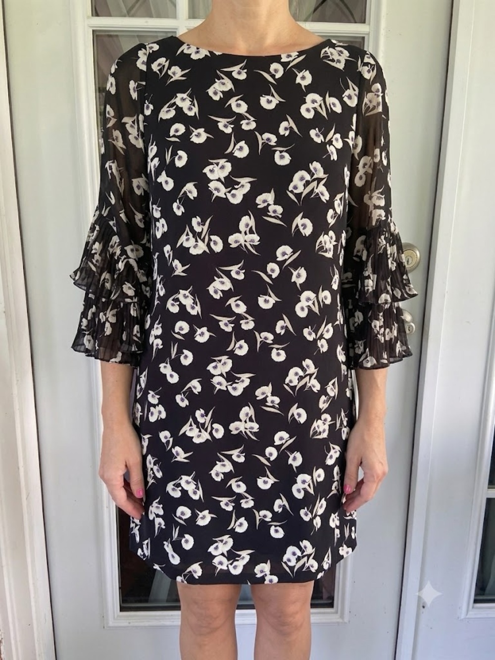 Ann Taylor Black and White Floral Midi Dress